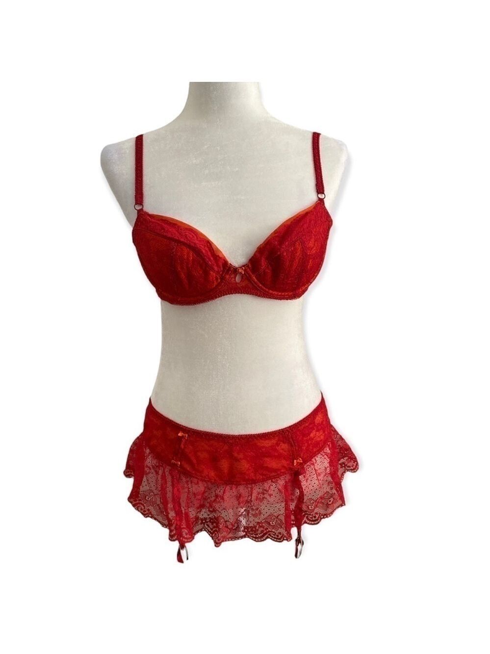 Victoria’s Secret vintage Red orange garter lace skirt
